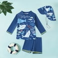 thumbnail image 2 of TOWED22 Boys Two Piece Rash Guard Swimsuits Kids Short Sleeve Swimwear Sets Bathing Suit with Hat for 2-6 Years Blue,3-4 Y, 2 of 6