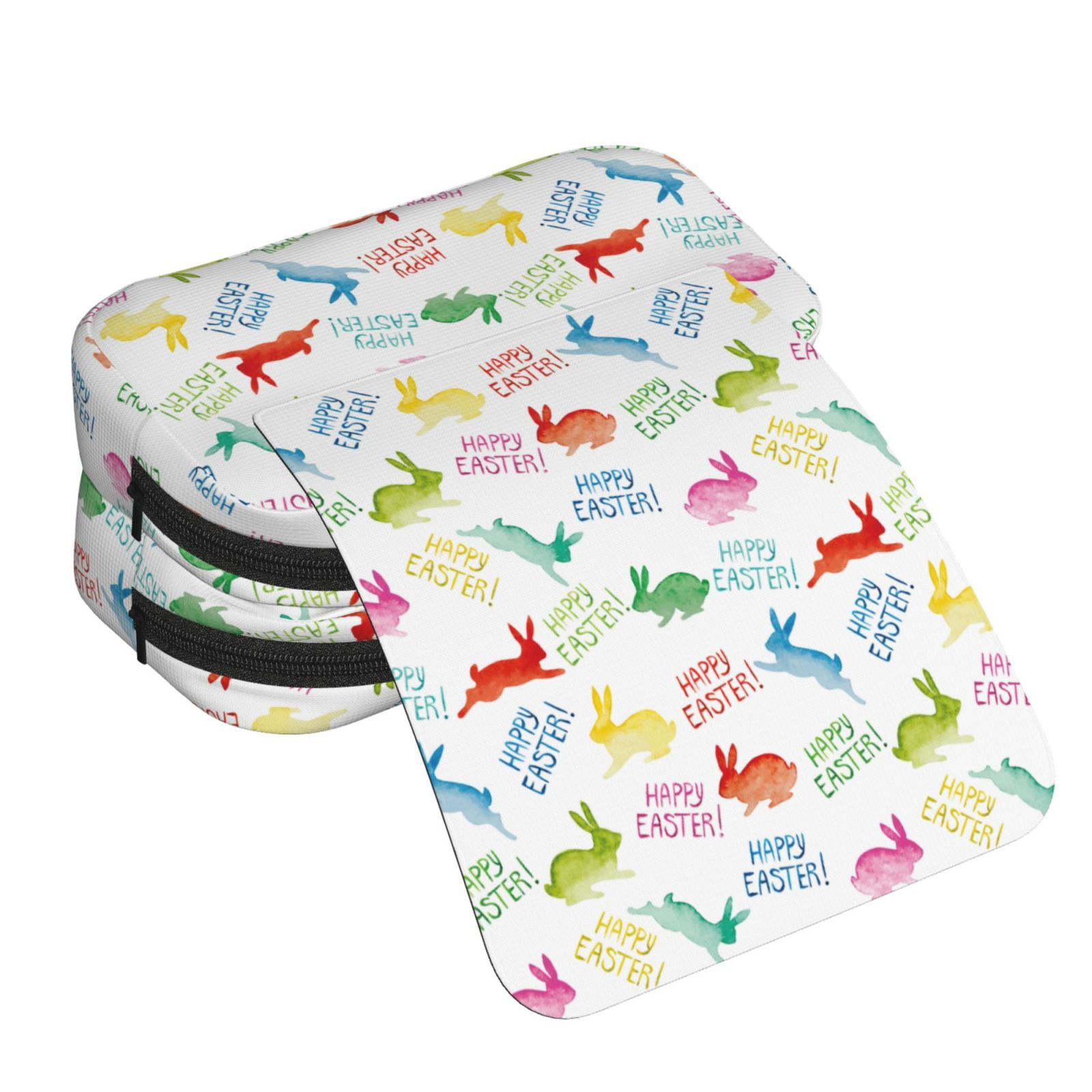 Rateoe Happy Easter Rabbit Pattern Double Clamshell Pen Case, Storage Organizer with Two Zipper Compartments– Holds Up to 50 Pencils & Pens