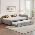 thumbnail image 3 of Harper & Bright Designs Full Size L Shaped Platform Bed with Pop Up Trundle, Wood Upholstered Corner Bed Frame for Bedroom, Gray, 3 of 15