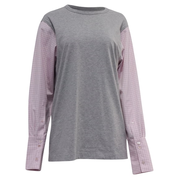 Pre-Owned Dries Van Noten Round Neck Contrast Sleeves T-Shirt in Grey and Pink Cotton