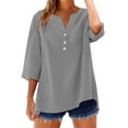 thumbnail image 2 of AKEGAMN Summer Button Down Tops 3/4 Length Sleeve Casual Blouses Oversized Tshirts, Gray S, Size S-5XL, 2 of 9
