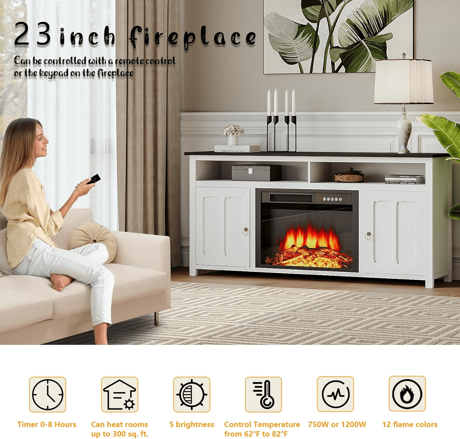 BOSSIN 58 Inch Farmhouse Fireplace TV Stand for 65 inch TVs with 23'' Electric Fireplace & Remote, Entertainment Center for Living Room