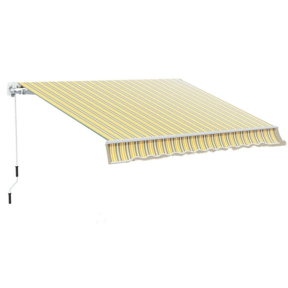 Barara King Patio Awning Sunshade Shelter,Patio Retractable Sun Shade,12' x 10' Manual Retractable Awning Outdoor Sunshade Shelter for Patio, Balcony, Yard, Yellow and Grey
