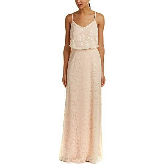 Donna Morgan Women's Spaghetti Strap Blouson Sequin Gown, Apricot, 12
