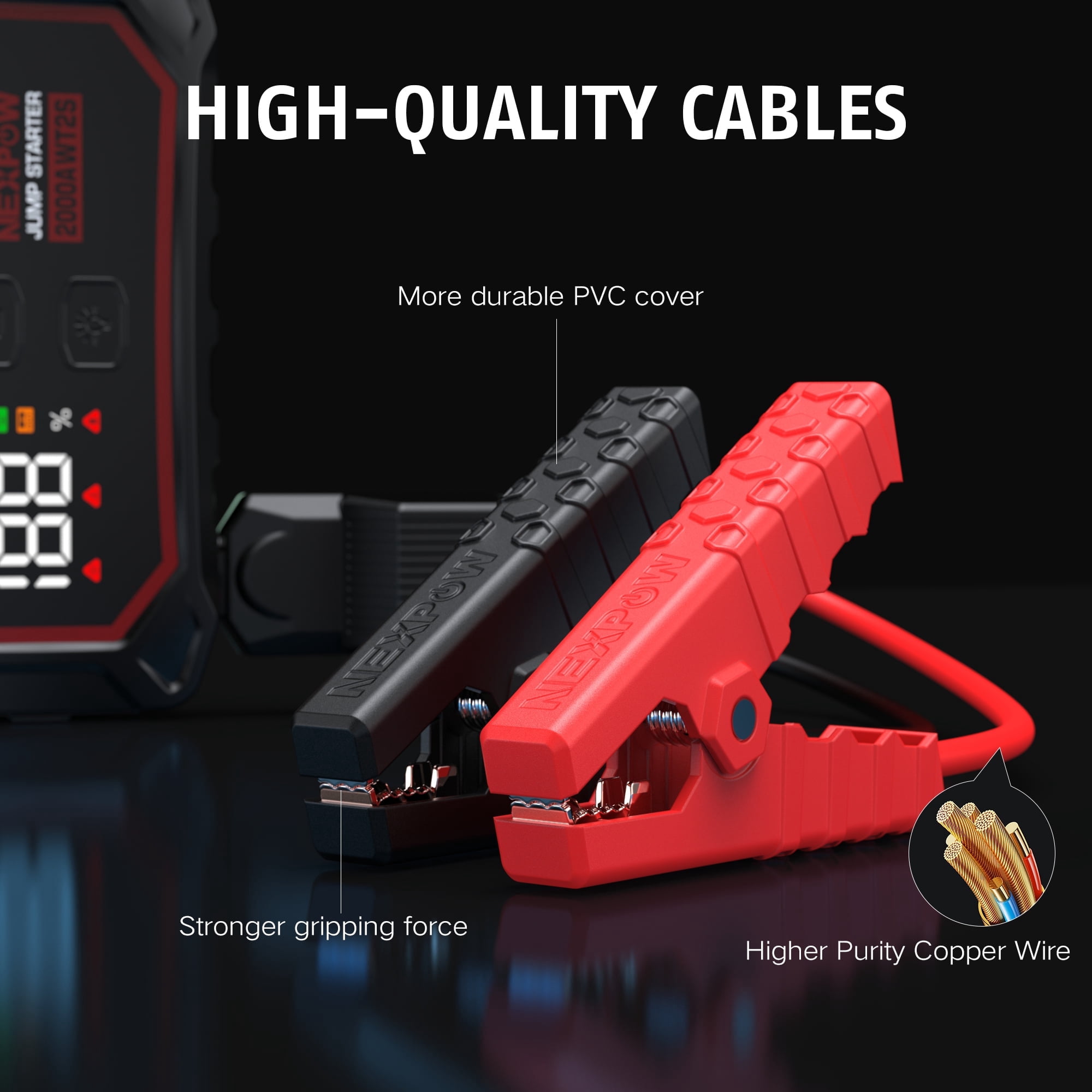 NEXPOW Car Jump Starter, 2000A Peak Car Jumper Starter Battery Pack for Up to 8.0L Gas & 6.0L Diesel Engines, 12V Portable Jump Box with 3 Modes Flashlight and Jumper Cable