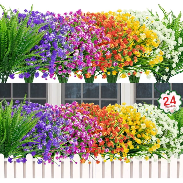 Flores artificiales Ouddy Decor, 24 paquetes, resistentes a los rayos UV