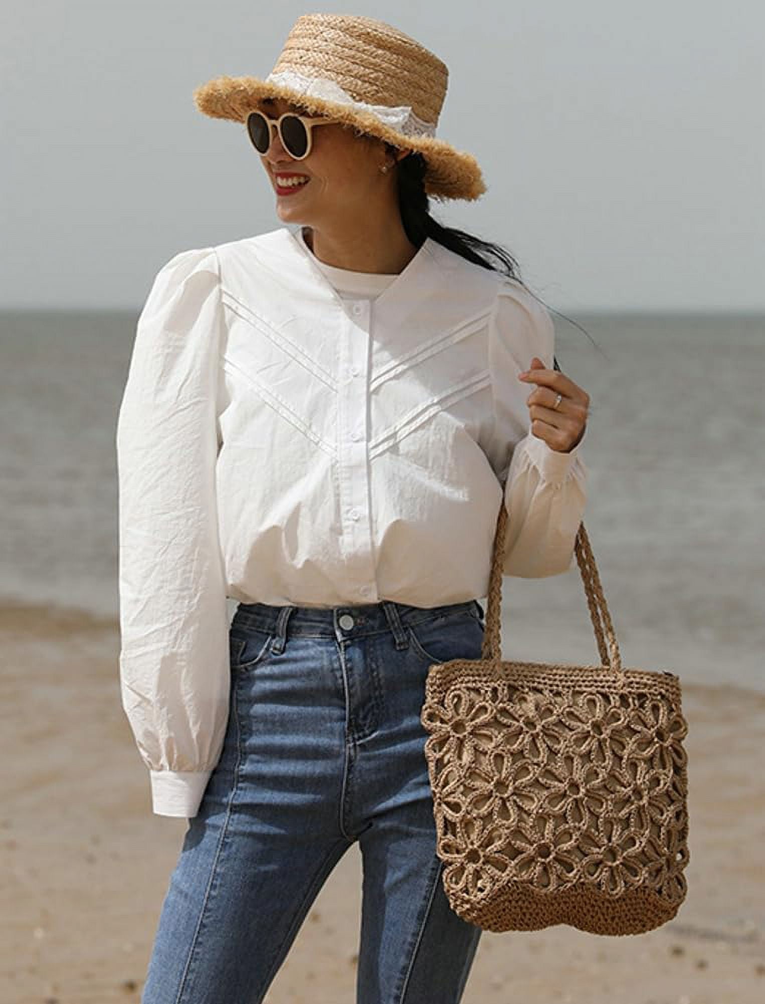 CoCoMangos Straw Woven Handbags for Women Hollow Shoulder Bag Large Flower Tote Purse Designer Top Handle Bag Beach Summer