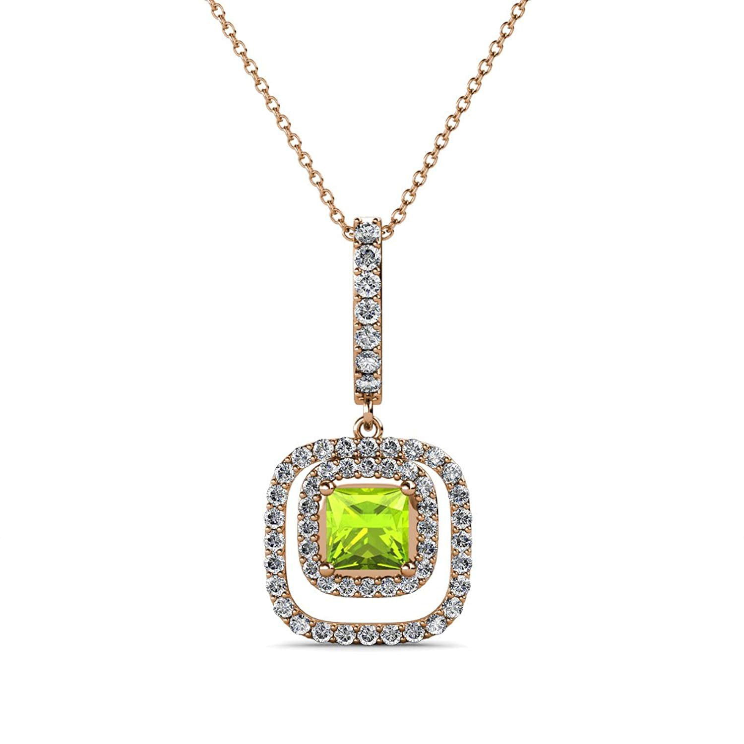 TriJewels Pear Cut Peridot Diamond 5/8 ctw Two Stone Pendant 14K 18 Inches 14K Yellow Gold Chain