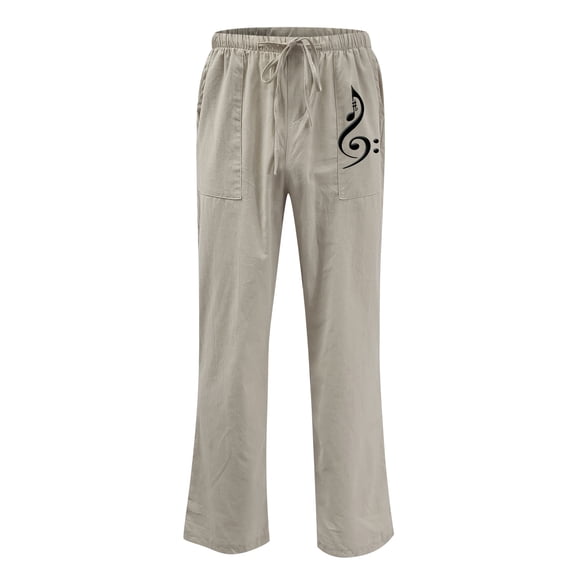 Odeerbi Cotton Linen Pants For Men Lounge Pants Solid Elastic Waistband Pants Pocket Trousers Black