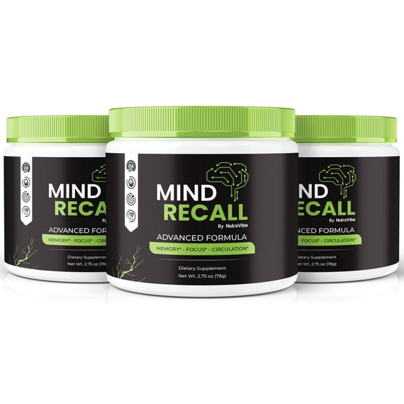 (3 Pack) Mind Recall – Daily Formula with a Natural Blend to Help Maintain Focus, Memory & Concentration | Clean, Gentle, Easy-to-Take Powder for Everyday Sharpness (90 Servings)