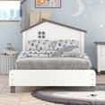 thumbnail image 2 of Full Size Platform Bed, Solid Wood Platform Bed with House-Shaped Headboard and Slats Support for Girls and Boys, White＋Gray, 2 of 6