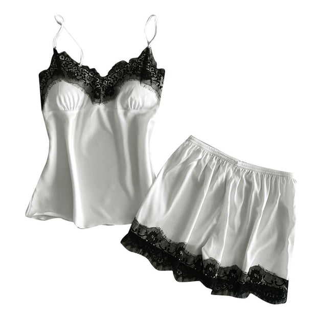 Gibobby traviesa Lencería Sexy Ropa de dormir Encaje Sling Bowknot Satén Ropa interior sexy Lencería Camisón Mujeres Íntimos (Blanco, XXL)