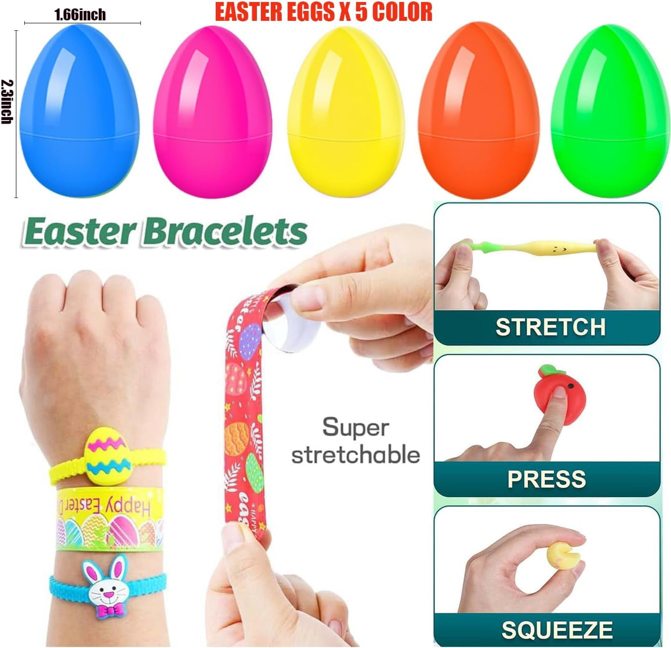 300-Piece Easter Eggs with Toys Inside, Plastic Eggs for Easter Egg Hunts, Basket Stuffers and Party Favors for Kids and Toddlers