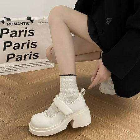 

Round toe retro French Mary Jane shoes for women new summer black all-match skirt chunky heel single-layer shoes