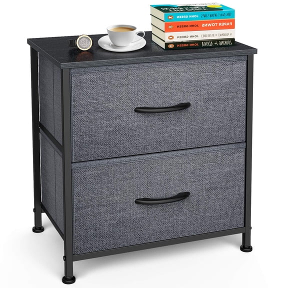 Yesker Dresser for Bedroom Storage Tower with 2 Drawers Fabric Bins Sturdy Metal Frame Wood Top Small Organizer Unit for Guest Room, Closet, Living Room, Hallway, Home Furniture, Office, Dark Gray