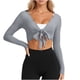 thumbnail image 3 of TaTaai Women's Front Tie Wrap Long Sleeve Leisure Cover Up, Solid Color Comfort Yoga Ballet Sports Outer Tops Gift, 3 of 9