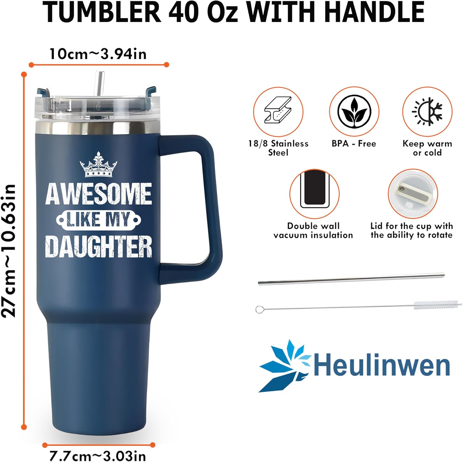 Funny Birthday Gift For Dad From Daughter, Awesome Like My Daughter Tumbler 40oz, Christmas Father''s Day Gift For Dad, Father In Law Birthday Gift From Daughter In Law, New Bonus Dad Gift