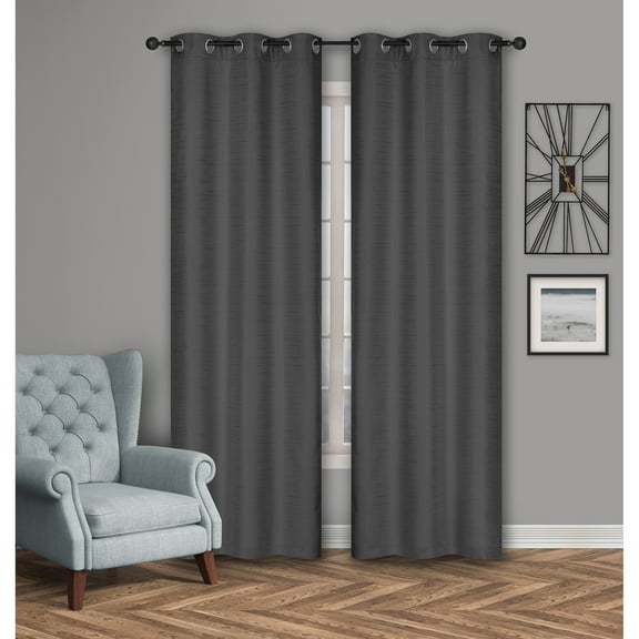 Safdie & Co. Curtain Blackout Textured Slub 84"L in Charcoal (Set of 2)