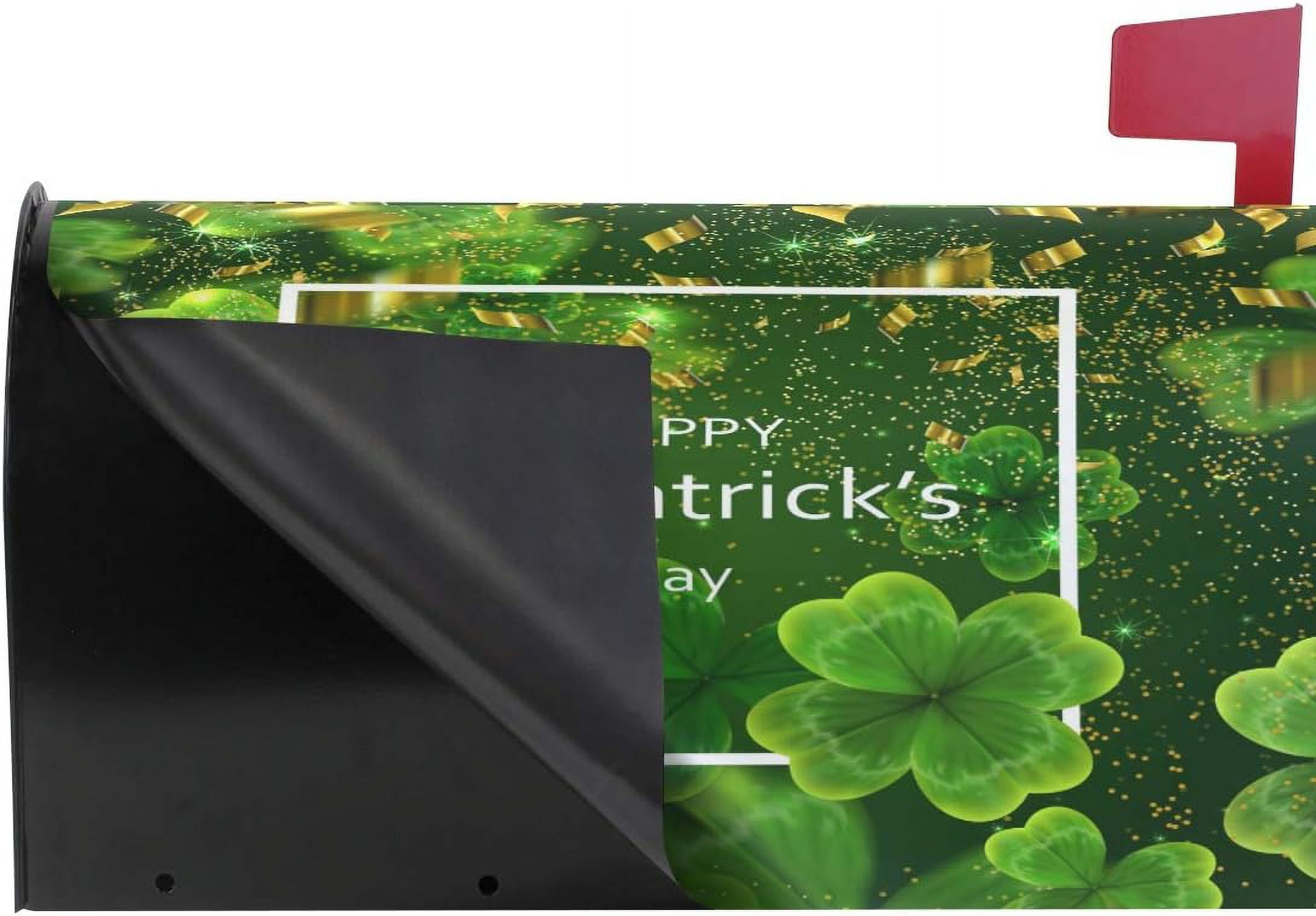 Happy St Patricks Clover Magnetic Mailbox Cover Oversized for Garden Yard Outdoor Decorations-25.5" x20.8