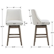 Guyou 27.5Counter Height Bar Stools Set of 2, Nailhead Trim Linen Barstools with Back and Wood Legs, 360°Swivel Upholstered Stool Chairs for Kitchen Island Breakfast Bar Restaurant, Cream