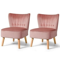 Giantex Set of 2 Armless Accent Chair, Wingback Velvet Sofa Chair w/Wood Legs & Thick Padded Seat, Upholstered Leisure Club Chair, Pink
