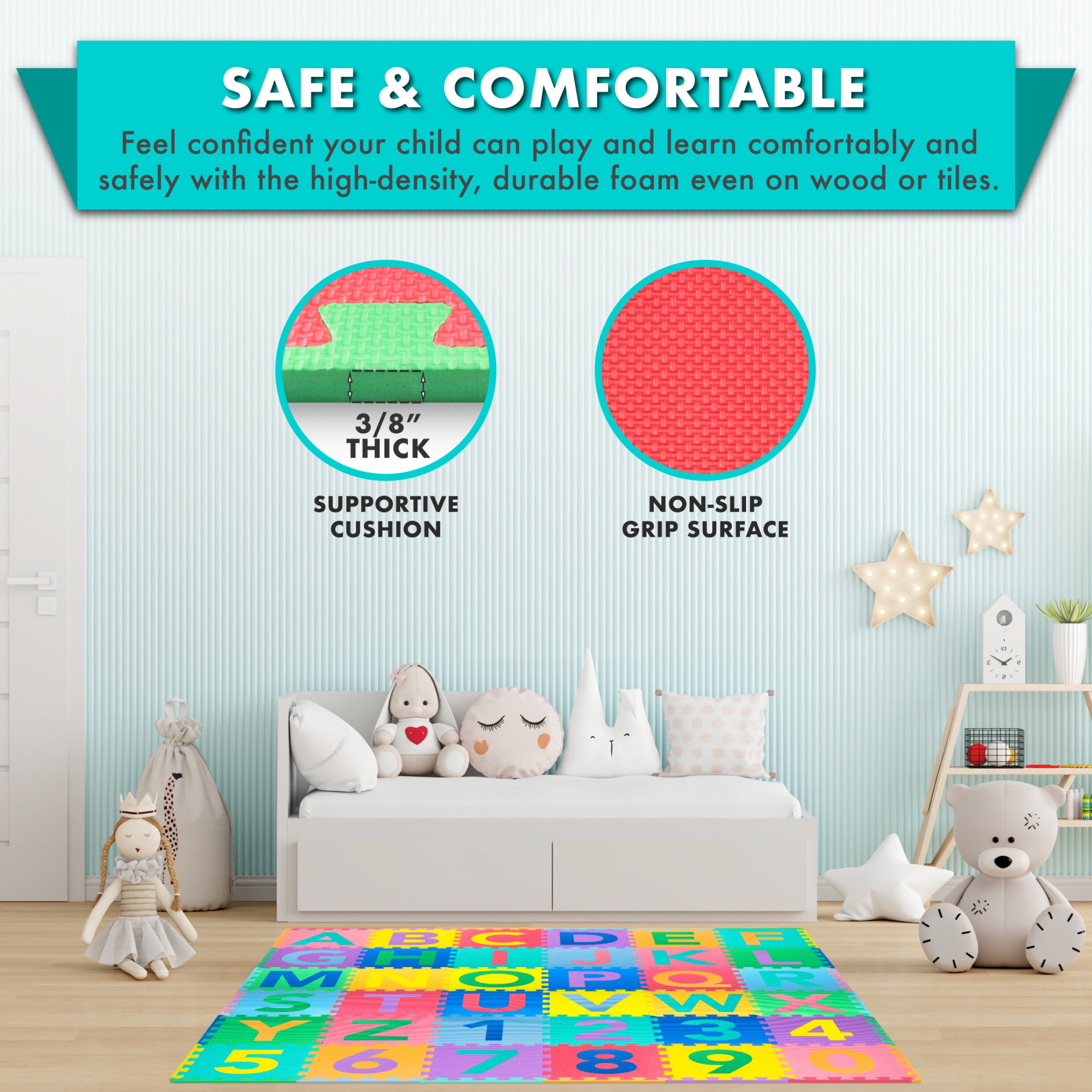 ProSource Puzzle Alphabet and Numbers Foam PlayMat for Kids - 36 tiles with edges