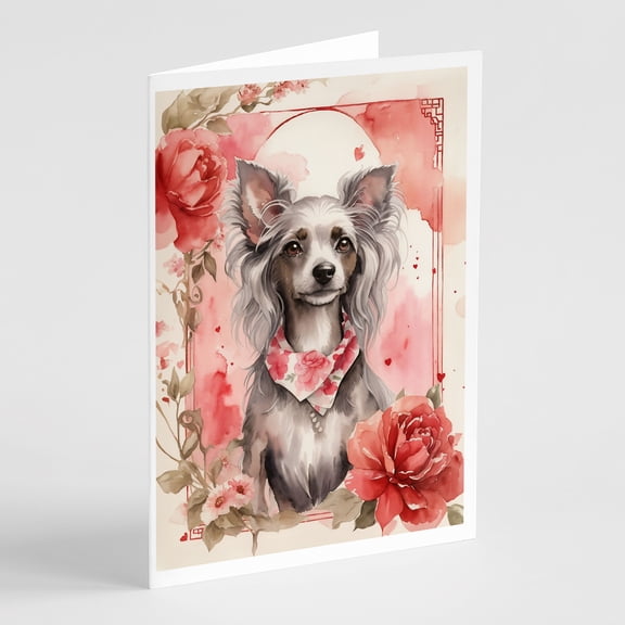 Chinese Crested Valentine Roses Greeting Cards Pack of 8 7 in x 5 in