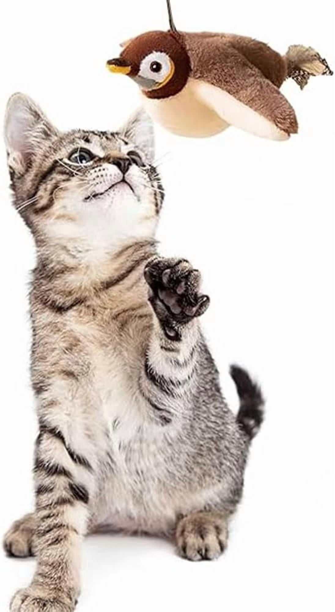 Flying Bird Cat Toy, Motion Activated Simulated Chirping Toy with Feather Tail, Remote Control Cat Toy with Catnip, Interactive Pet Play Toy for Cat Exercise and Entertainment