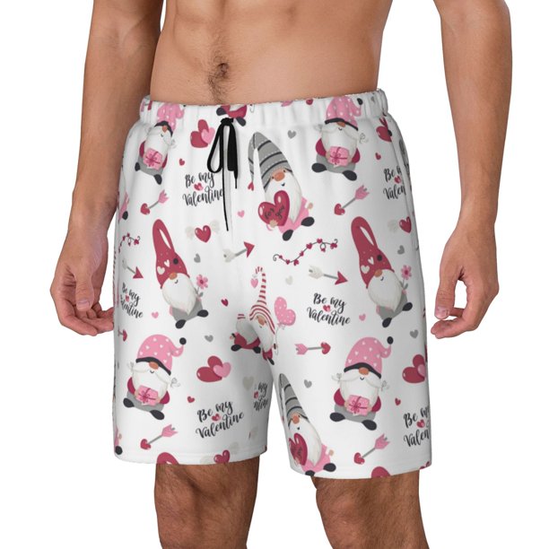 Fotbe Valentine's Day gnomes Traje de Baño para Hombre – Shorts de Natación de Secado Rápido con Forro y Bolsillos-Small