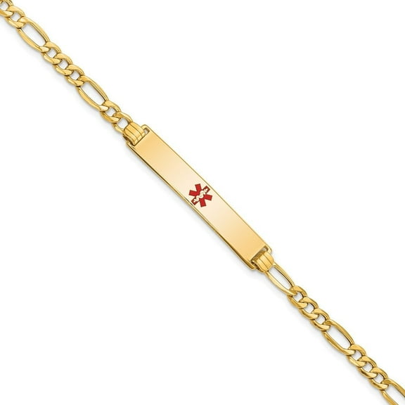 Auriga 14K Yellow Gold Semi-Solid Red Enamel Id Bracelet 7 inch for Women(L- 7inch, W- 6.5mm)