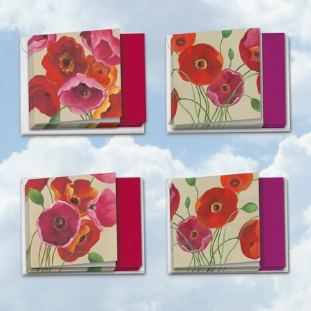 MQ4548BDG-B3x4 Painted Poppies: 12 Assorted Square-Top, Birthday Notecards Featuring Bold and Vibrant Images of Colorful Poppy Flowers with Envelopes by The Best Card