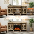 thumbnail image 4 of WAMPAT Farmhouse TV Stand with 4-Door Glass, Oak Entertainment Center Table for Living Room, 4 of 10