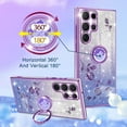 thumbnail image 3 of (3in1 for Samsung Galaxy S23 Ultra Case Glitter Sparkly Women Girls Sparkle Girly Bling Shiny Phone Cover Cute Flowers Floral Design with Ring Pretty Purple Cases for S23 Ultra 2023 6.8'', 3 of 12