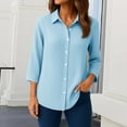 thumbnail image 2 of OIOLOYJM 3/4 Sleeve Women's Button Down Shirts Collared Textured Business Blouses Loose Fit Dressy Casual Fashion Work Tops with Chest Pocket Light Blue XL, 2 of 5