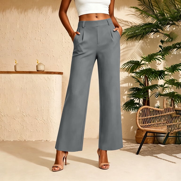 semi formal dress pants for women Hueook Semi Formal Pants for Trendy Womens High Waist Wide Leg Dress Pants Business Casual Work Trousers with Pockets Gray 3X, Women's, Size: 3XL