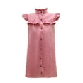 thumbnail image 6 of Coduop Women Denim Mini Dress Short Sleeve Ruffle Hem Flowy Causal Button Down Jean Dress, 6 of 8