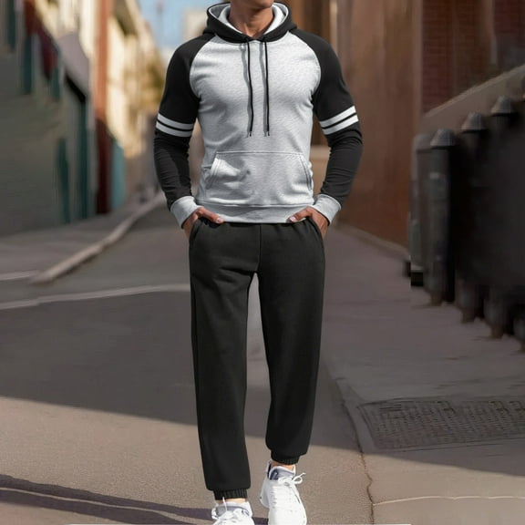 Solid Track Suits for Men Set Hoodies And Sweatpants Sets 2025 2026 Casual Jogging Gym Sweat Suits Casual Running Jogging Sport Suit Sets (Black, XL)