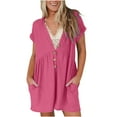 thumbnail image 1 of Timegard Rompers for Women Summer 2024 Casual Short Sleeve V-Neck Button Wide Leg Short Jumpsuit with Pockets, 1 of 6