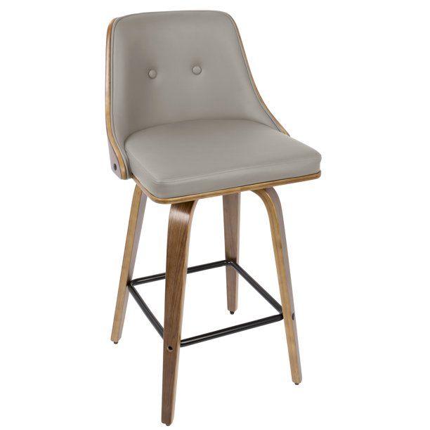 Gianna 26" MidCentury Modern Counter Stool in Walnut with Light Grey