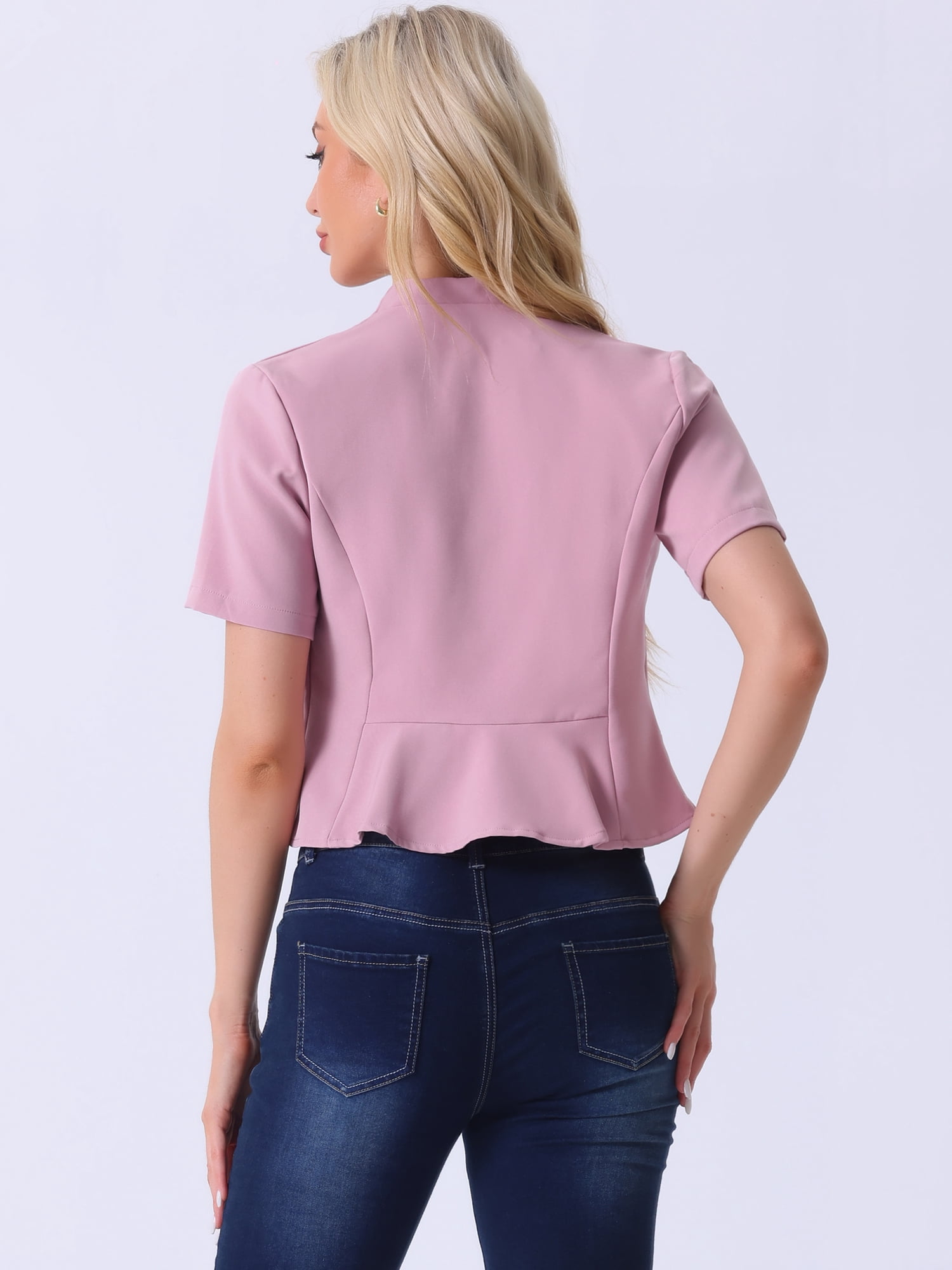 DARING DIVA Women's Business Blazer 3/4 Sleeve Collarless Cardigan XL Pink