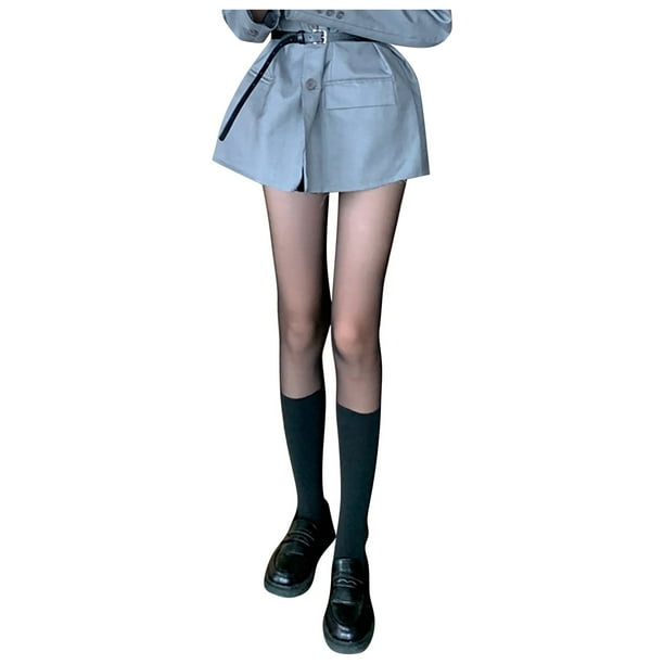 Medias negras hasta la rodilla con costuras para mujer - Talla única, nailon, lencería sexy, cintura elástica, 40-73 kg