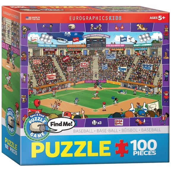 Eurographics: Spot & Find: Baseball - 100 Piece Puzzle, Interactive Hidden Object Jigsaw Game, Lively Sports Stadium Scene, Seeking Adventure, Kids 6