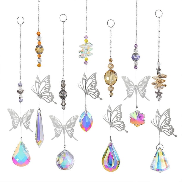 Atrapasueños YONGSHENG de 7 piezas con prisma de cristal candelabro de mariposa decoración colgante para el hogar