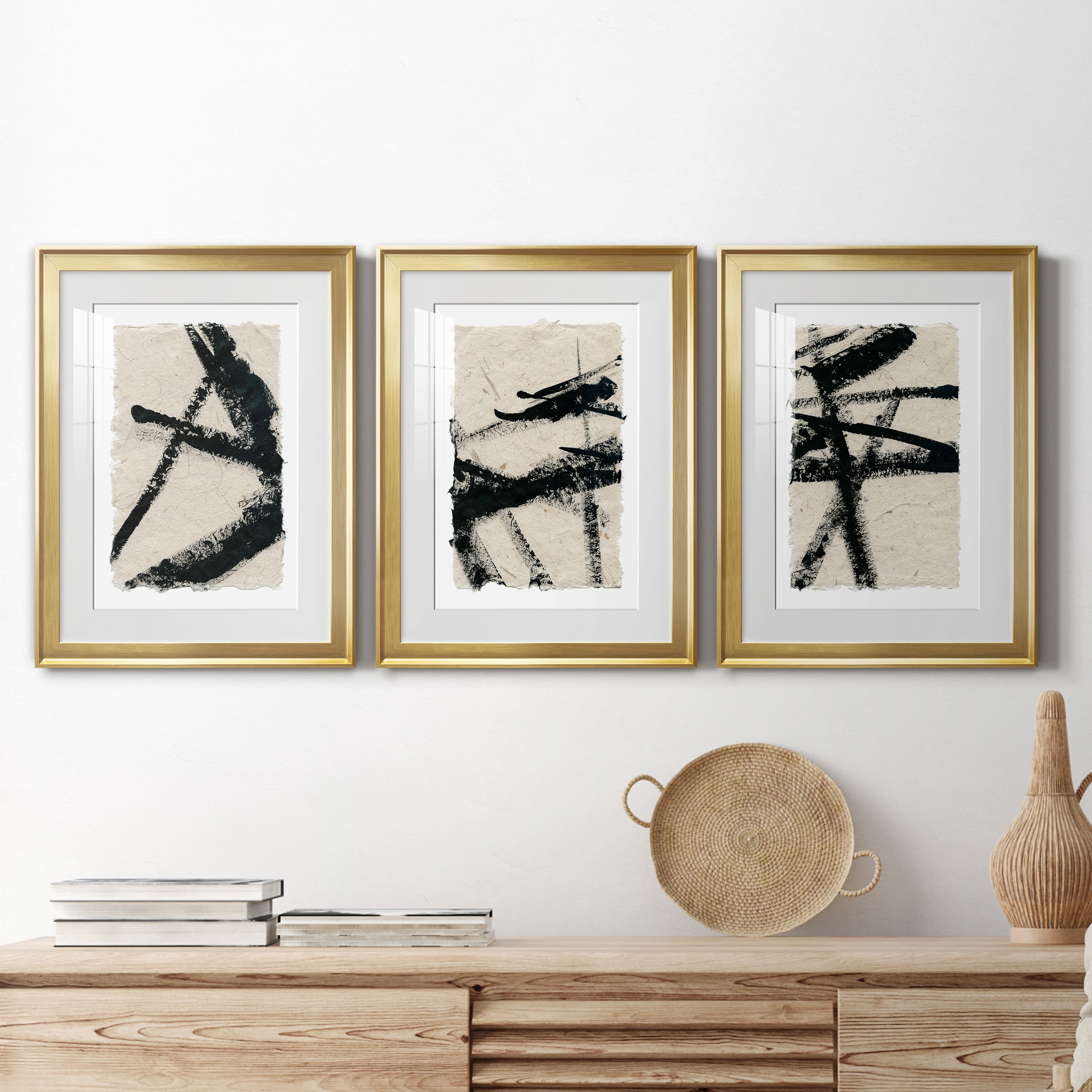Lines Crossed I Premium Framed Prints Set of 3 - Ready to Hang - 22 x 30 Each - Gold Frame