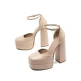 thumbnail image 2 of Womens Platform High Block Heels Square Toe Ankle Strap Solid Color Pumps for Wedding Party Prom Festival 2026, 2 of 7