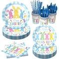 thumbnail image 1 of Easter Plates and Napkins Set 200 Pcs, Disposable Bunny Design Party Paper Tableware for 25 Guests, Bunny Colorful Eggs Disposable Tableware Set, 1 of 6