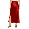 thumbnail image 6 of Women’s Satin Midi Skirt High Waist Side Slit Elegant Straight Fit Skirt Lightweight Silky Fabric Suitable for Daily Wear Wine S, 6 of 7