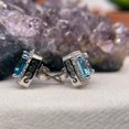 thumbnail image 6 of Bluebelljewels Princess Cut Blue Topaz Stud in 14k White Gold Plated Halo Push Back Earrings, 6 of 6