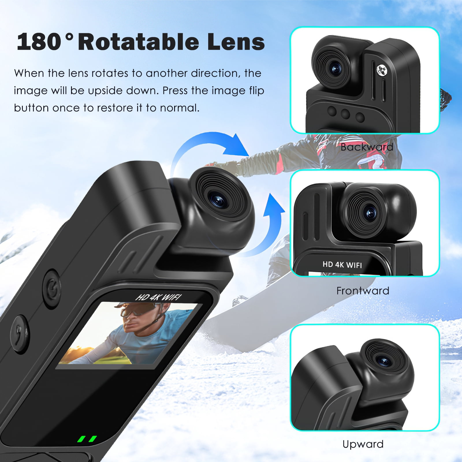 RONY 128GB 4K Body Camera with Audio and Video Recording Night Vision 180° Rotating Lens Wearable Pocket Camera with Back Clip for Outdoor Sport Bike Travel Patrol, WiFi Support