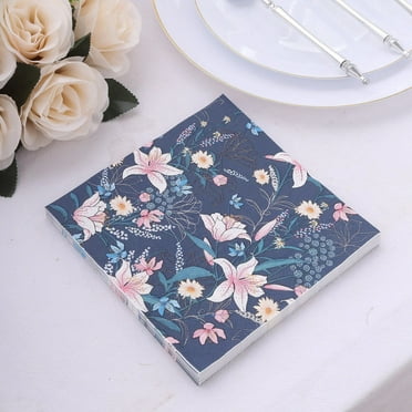 BalsaCircle 20 Navy Blue 13x13 in Cocktail Paper Napkins Water Lily Design Party Events Decorations Supplies